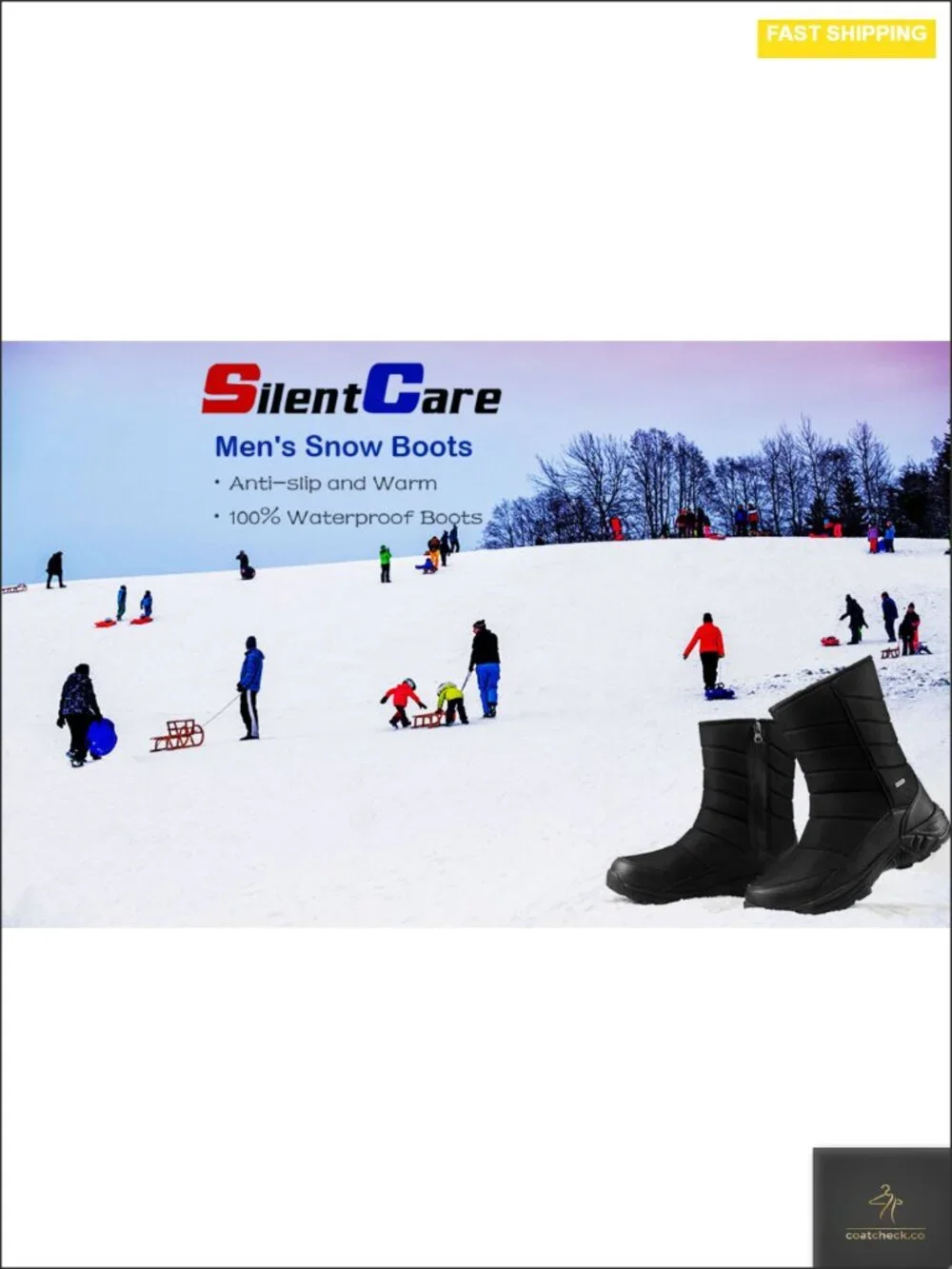 Men's Waterproof Winter Snow Boots with Fur Lining Slip On Anti-Skid